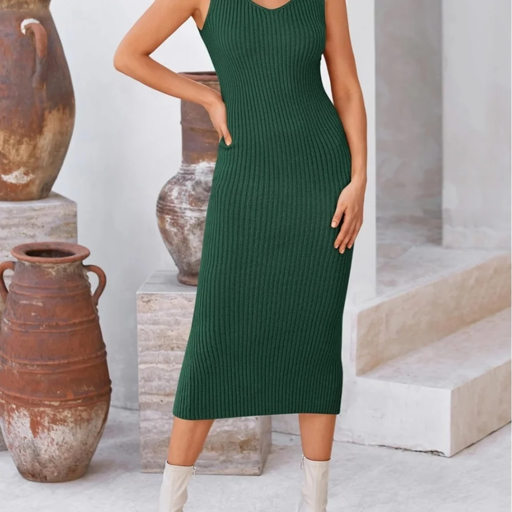 BTFBM Green Ribbed Knit Dress and Cardigan Set - Picture 4 of 8